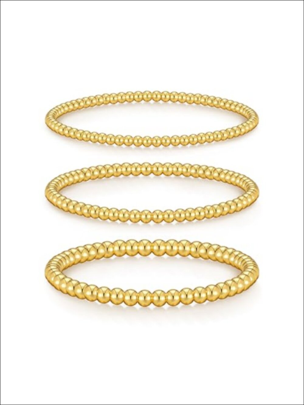 14K Gold Plated Beaded Stretch Bracelet Set of 5, Stackable